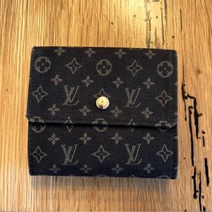 LOUIS VUITTON- Navy Monogram Mini Lin Canvas Compact Wallet